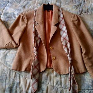 Vintage Joyce Palmer Tan Blazer with Plaid Scarf